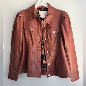 By Anthropologie Faux Leather Corset Puff-Sleeve Jacket